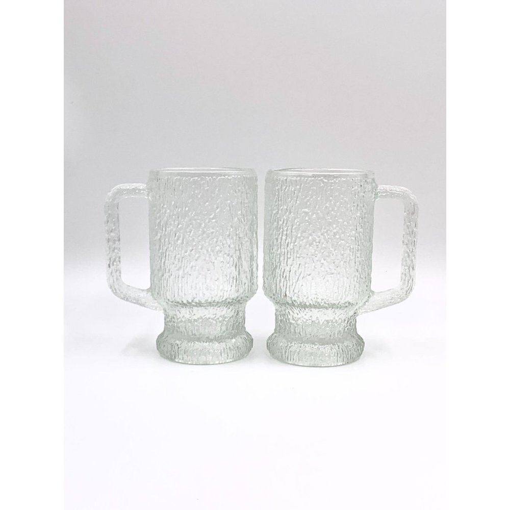 Indiana Glass Crystal Ice Handled Mugs Textured